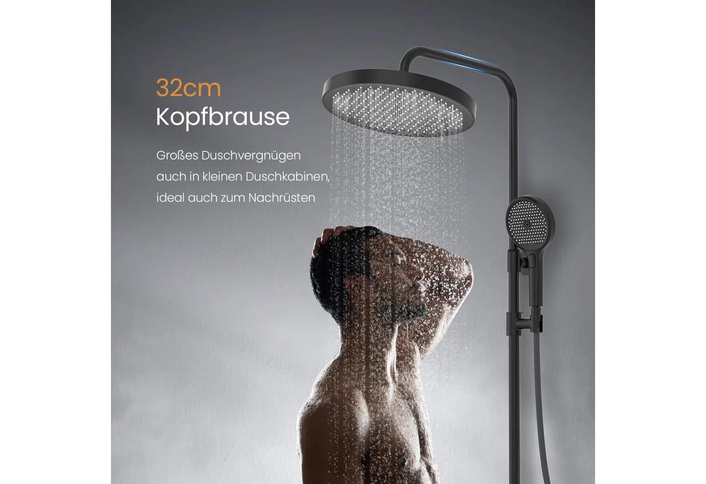 EMKE Duschsystem Thermostat Duschset Chrom mit 32cm Kopfbrause