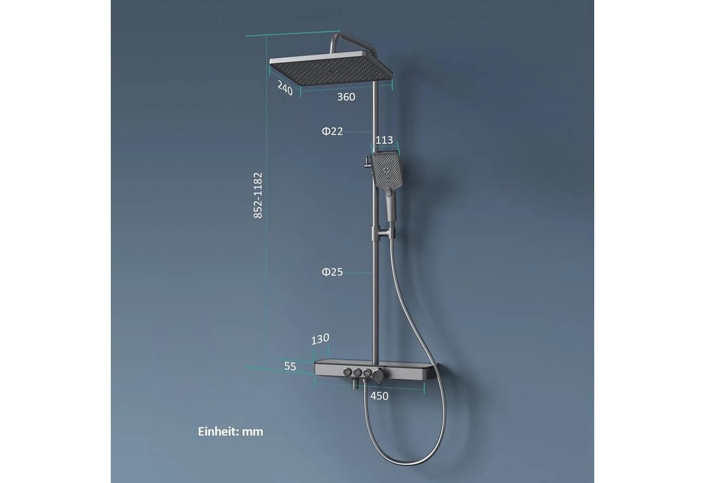 EMKE Duschsystem mit Thermostat Regendusche Anthrazit Matt/Chrom/Weiß