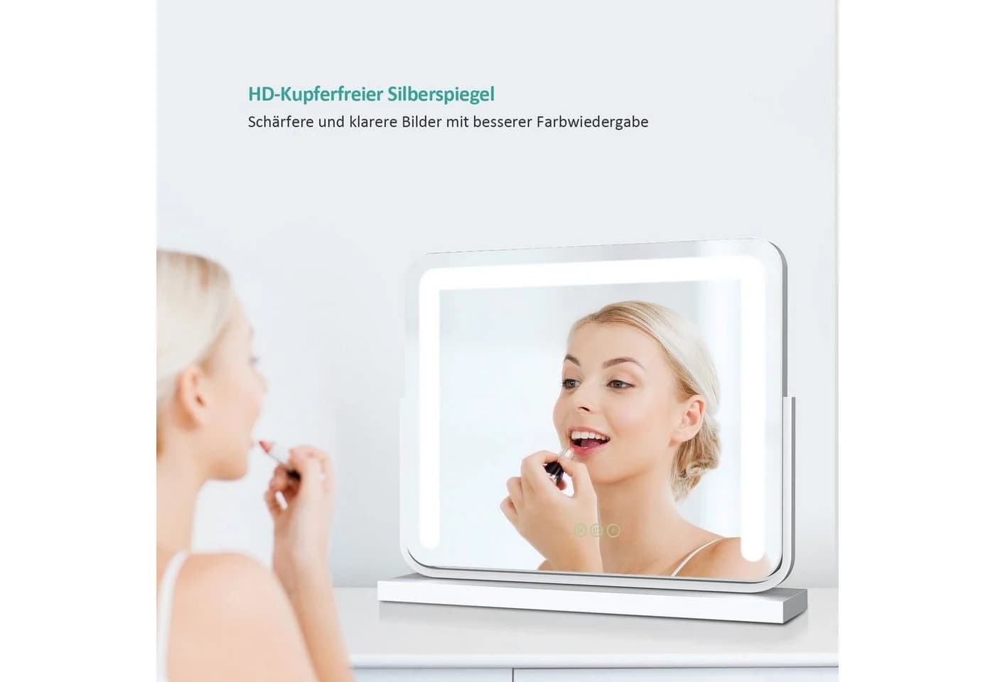 EMKE Schminkspiegel LED Kosmetikspiegel Tischspiegel mit Beleuchtung, 3 Lichtfarben, Memory-Funktion, Wandmontage/Standfuß