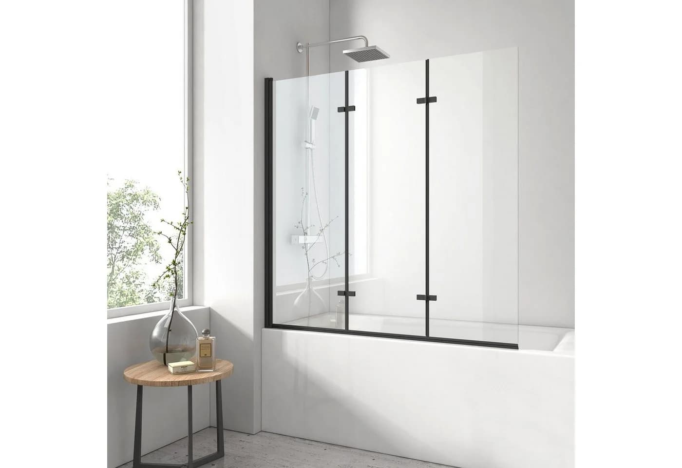EMKE Badewannenfaltwand 3-teilig Nano Glas Duschwand