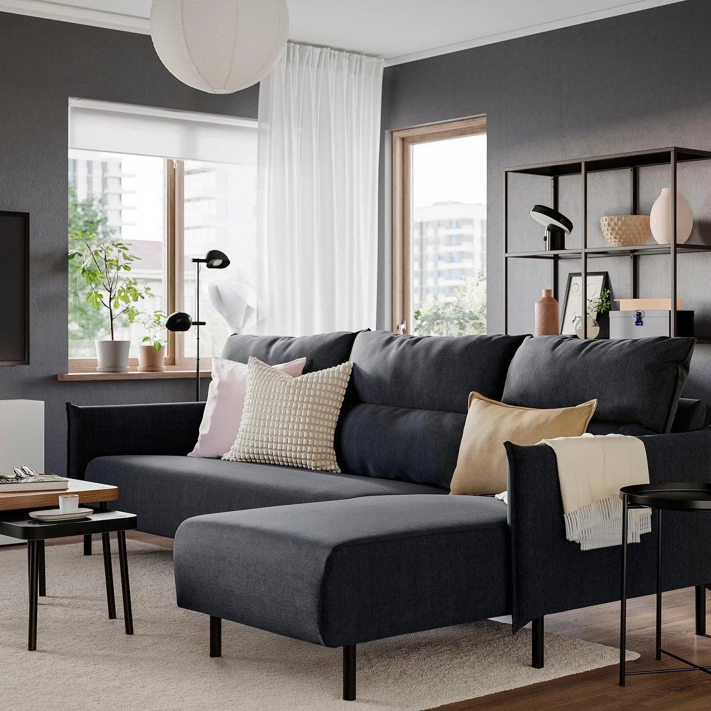 IKEA MANNARP 4er-Sofa mit Récamiere Dunkelblau
