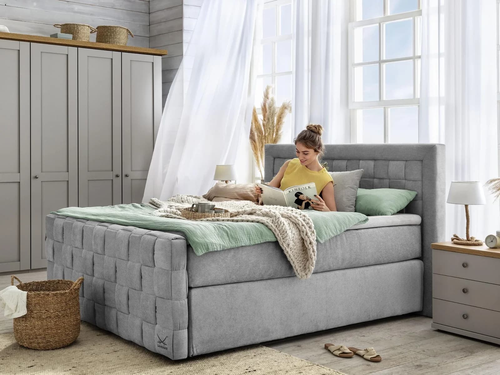 Sansibar Boxspringbett SANSIBAR KATTEGAT Stoff Bezug