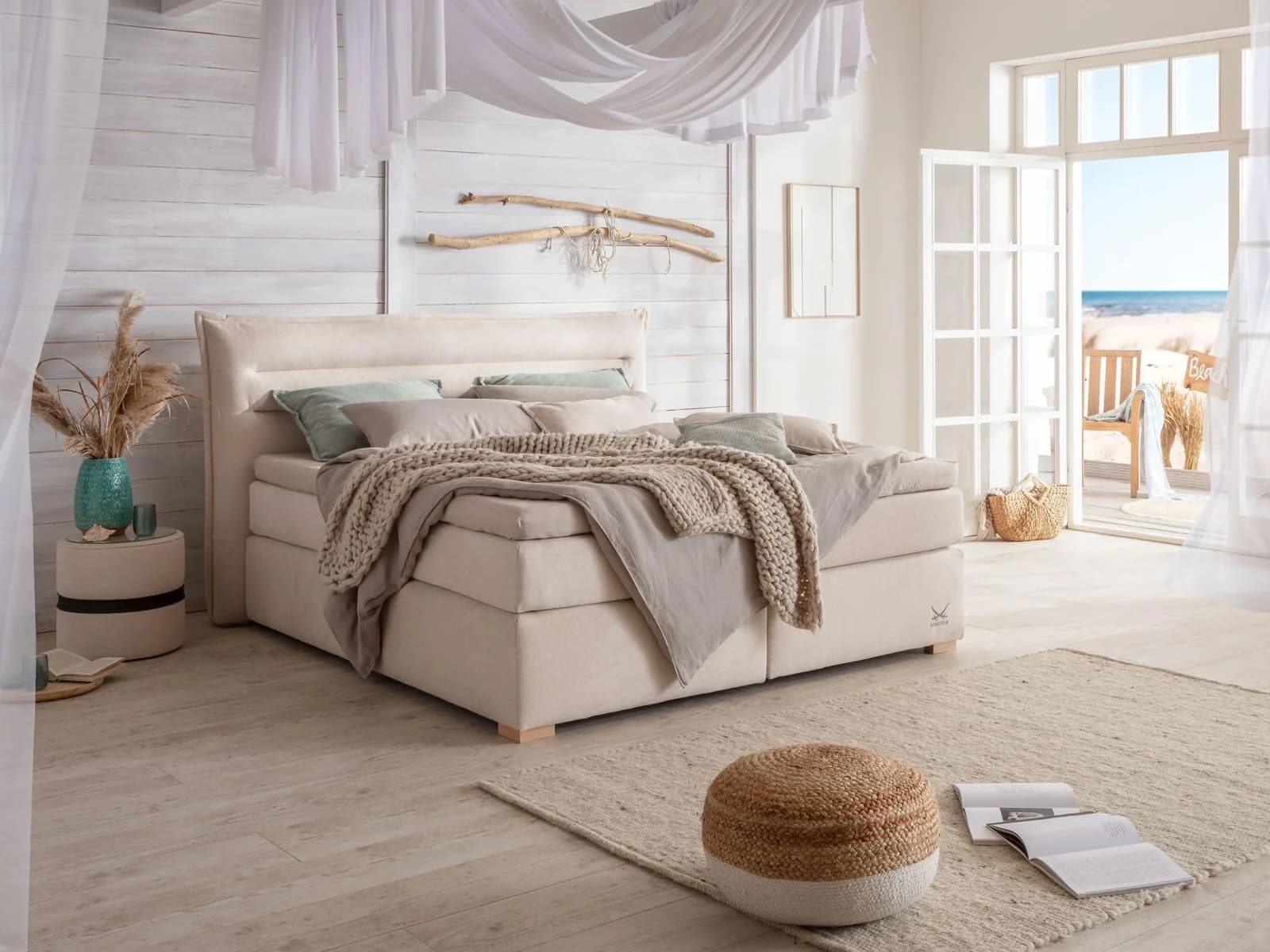 Sansibar Boxspringbett SANSIBAR VINTERDAL Beige Stoff