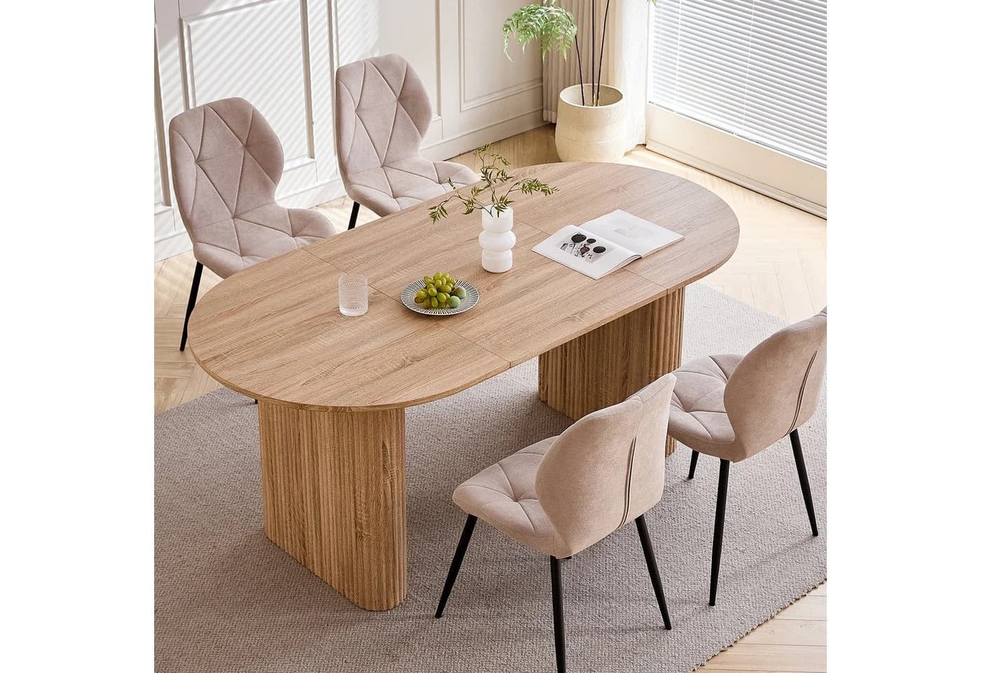 GrandCA HOME Ovaler Esstisch Modern Hellbraun Holzmaserung