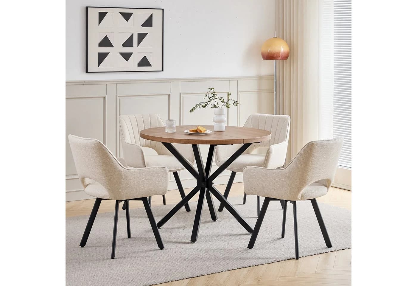GrandCA HOME Esszimmerstuhl Nordisch Leinen Drehbar Beige (4er Set)