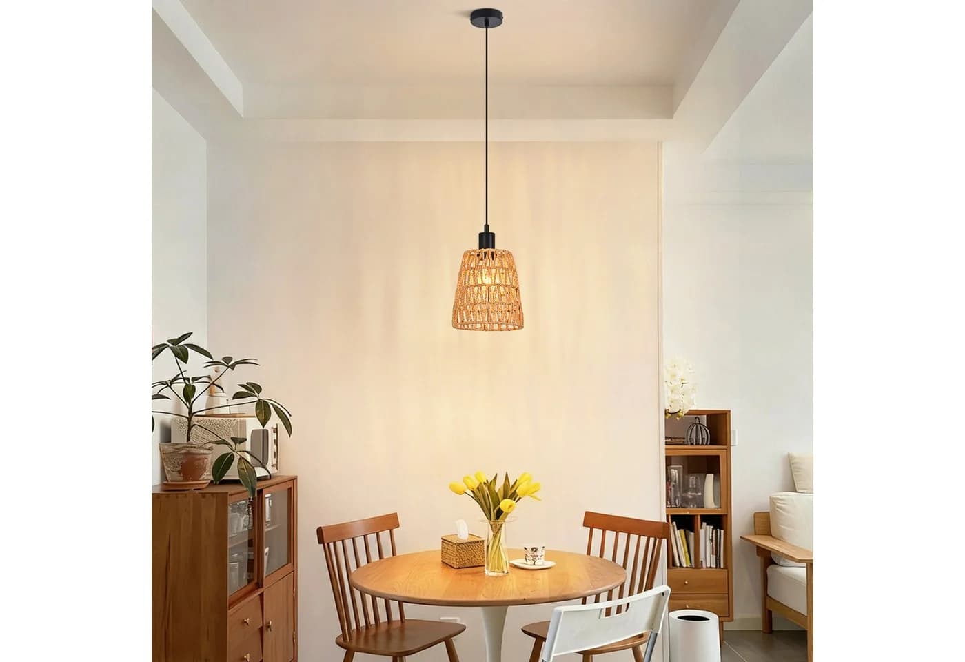 ZMH Pendelleuchte Rattan 1/3 Flammig Vintage Geflochten
