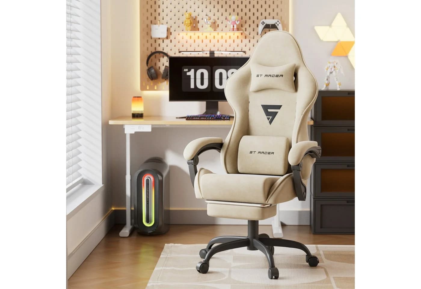 Ferghana Gaming-Stuhl Ergonomisch mit Kopfstütze, Lendenkissen, Armlehnen, Fußstütze