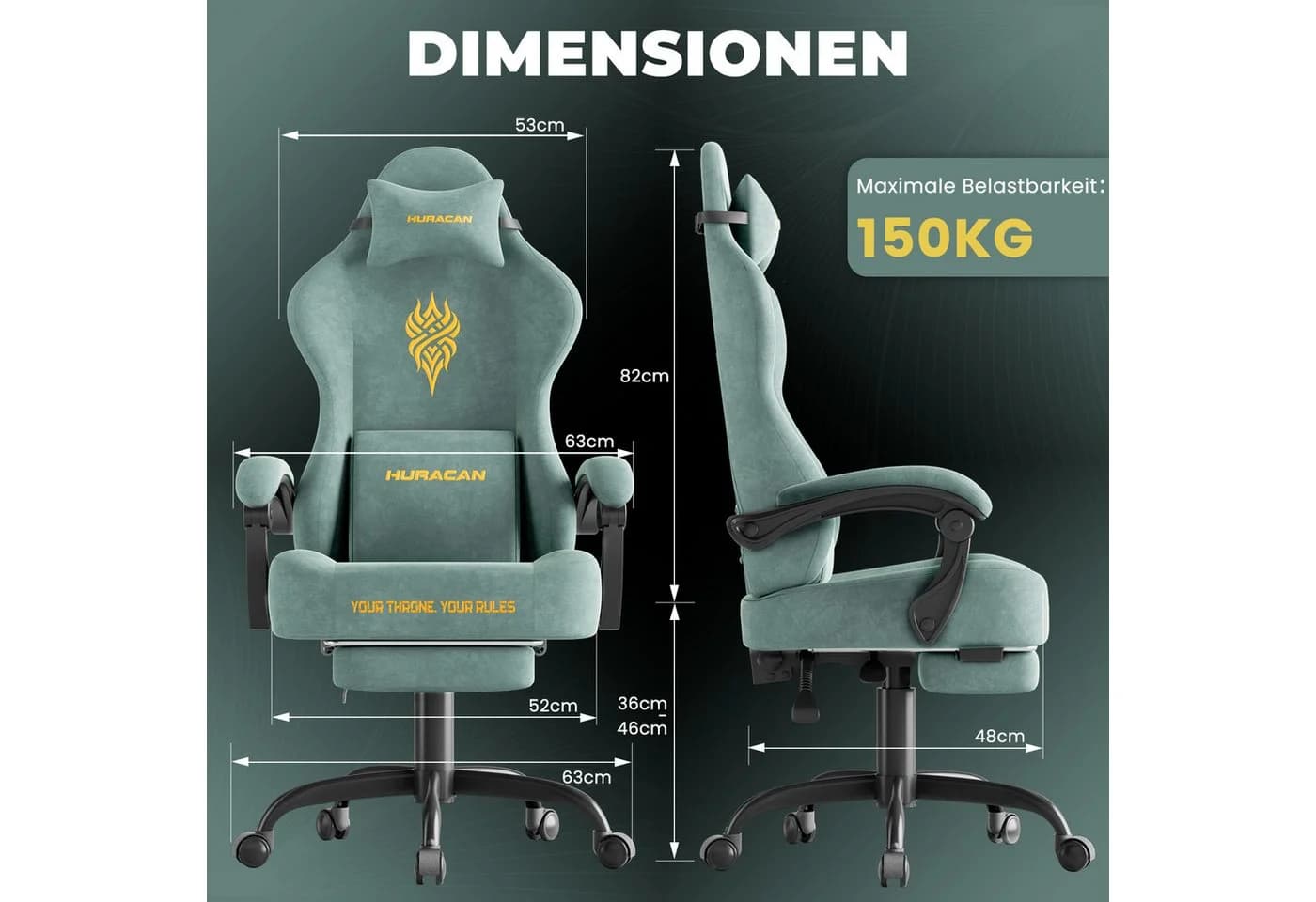 Huracan Gaming-Stuhl Grün mit Massagefunktion und Fußstütze