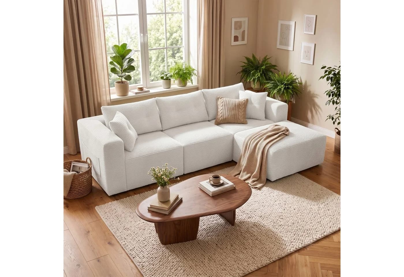GLP Modulares Ecksofa 254 cm Cord mit Hocker