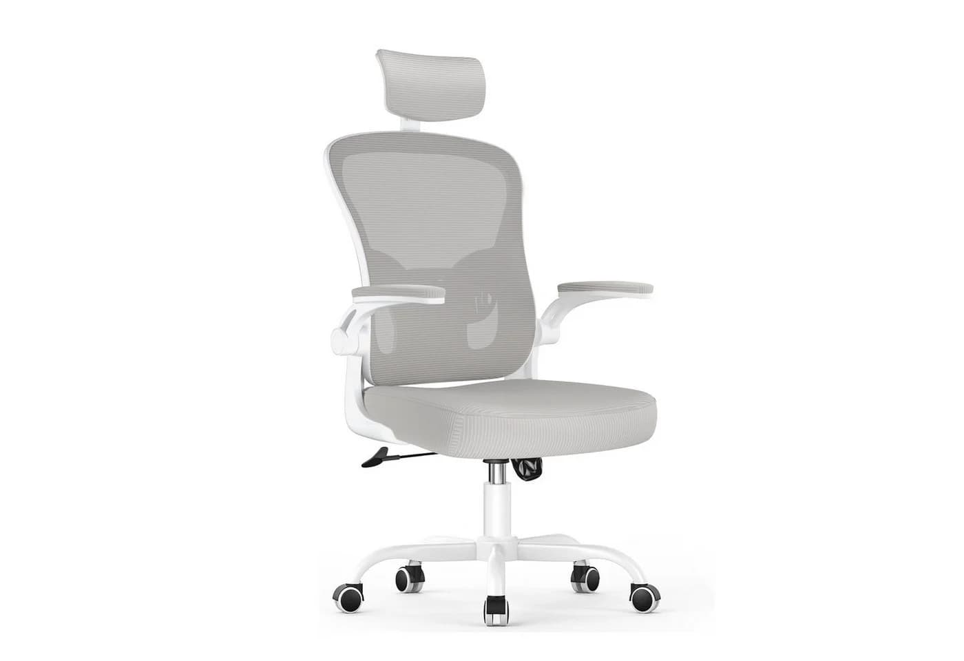 ZAISZE Ergonomischer Bürostuhl Grau mit Netzbezug und klappbaren Armlehnen