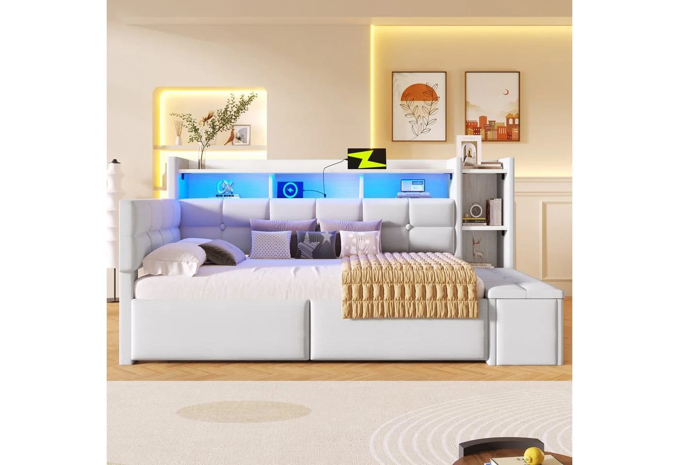 REDOM Schlafsofa mit Samtbezug, LED & USB-Anschlüssen