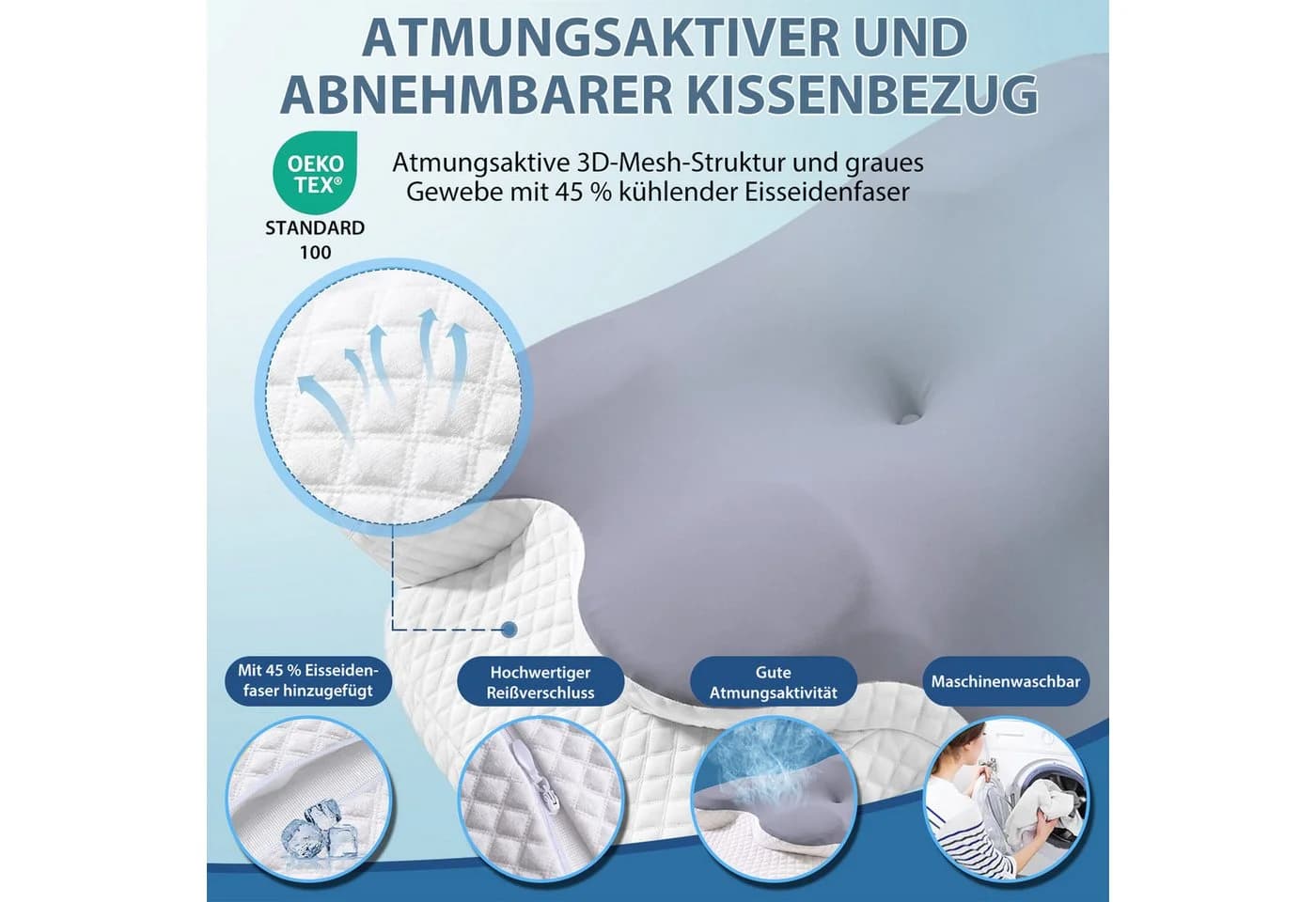 SWGOTA Nackenkissen Memory Foam Grau 62x41 cm