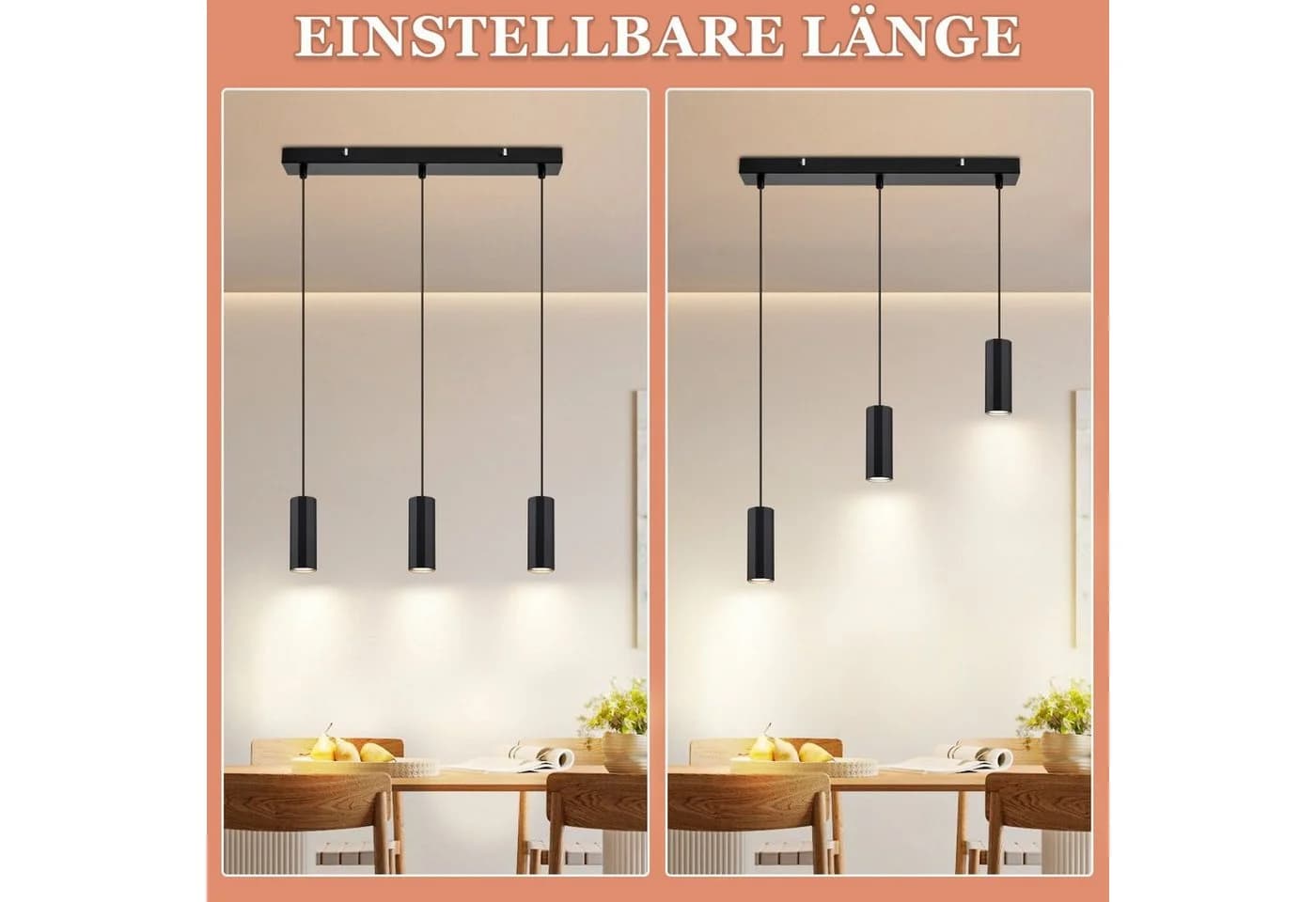 Nettlife Pendelleuchte Schwarz GU10 Höhenverstellbar Modern