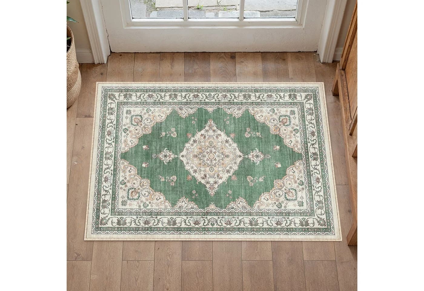 PURECOZY Teppich Vintage Design Rutschfest Waschbar Grün