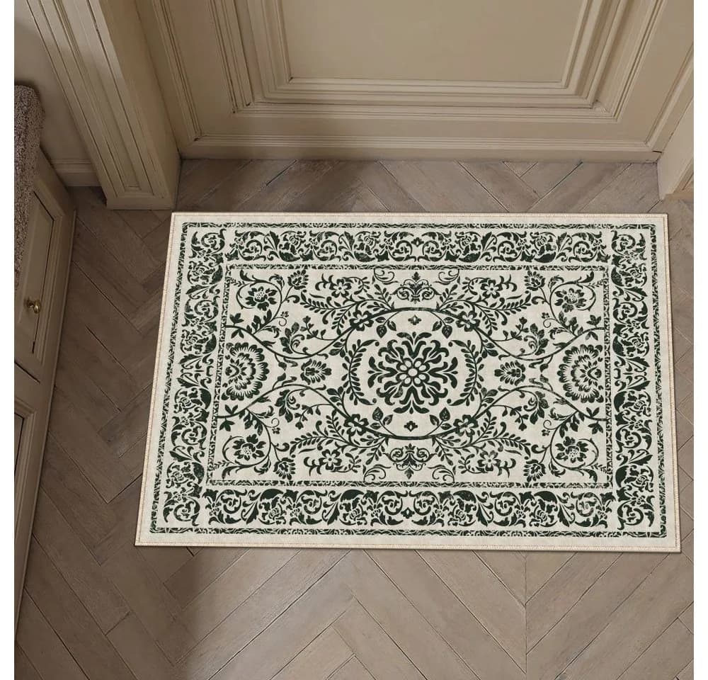 PURECOZY Teppich Kurzflor Schwarz Blumenmuster Rutschfest
