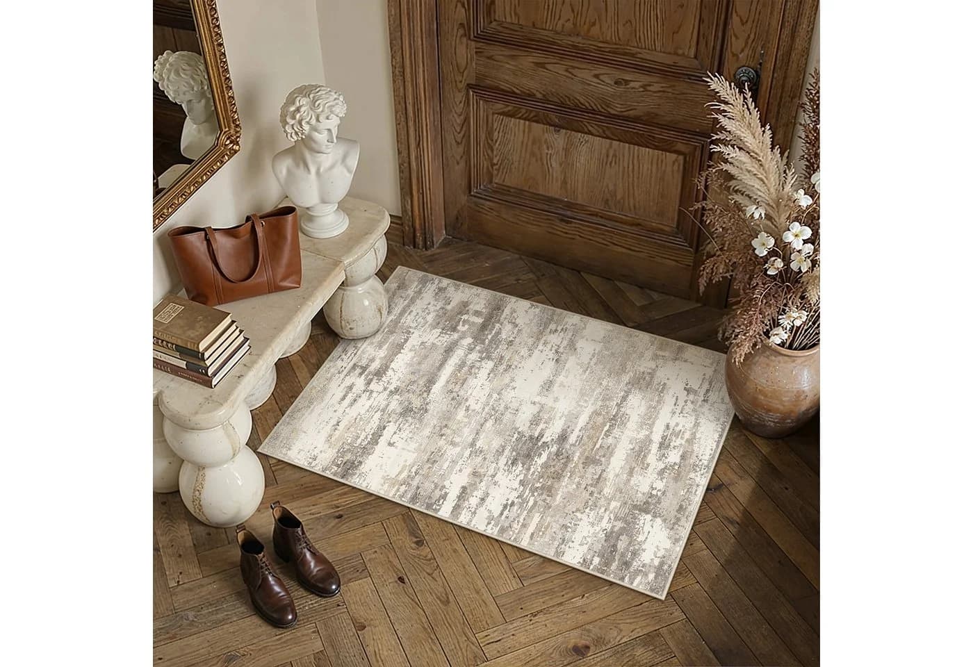 PURECOZY Teppich Kurzflor Braun Grau Abstrakt