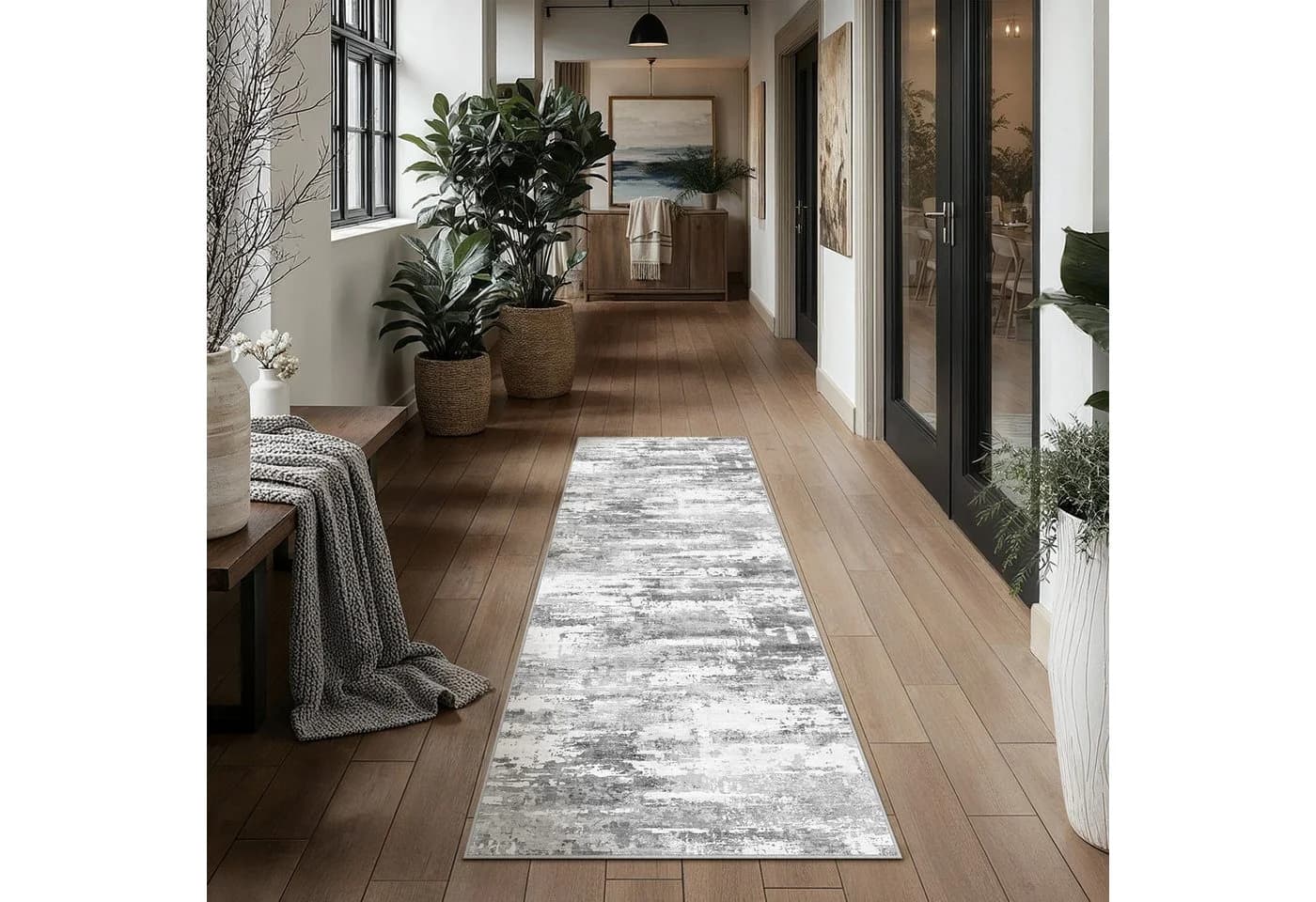 PURECOZY Teppich Kurzflor Grau/Braun Abstrakt Rutschfest