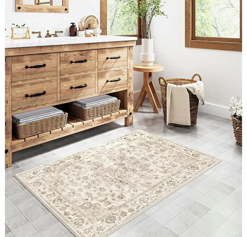 PURECOZY Vintage Teppich Beige Rutschfest