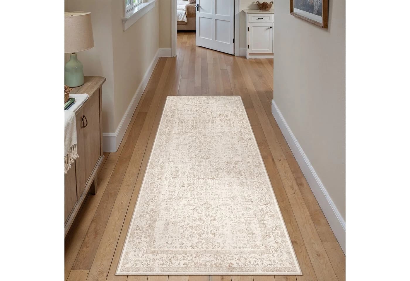 PURECOZY Teppich Vintage Beige Kurzflor Rutschfest