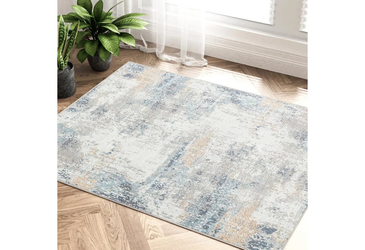 PURECOZY Teppich Blau Modern Abstrakt Kurzflor