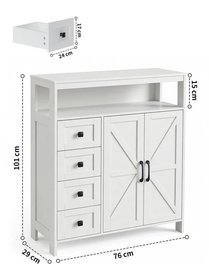 FiveWillowise Sideboard Weiß mit 4 Schubladen und 2 Türen