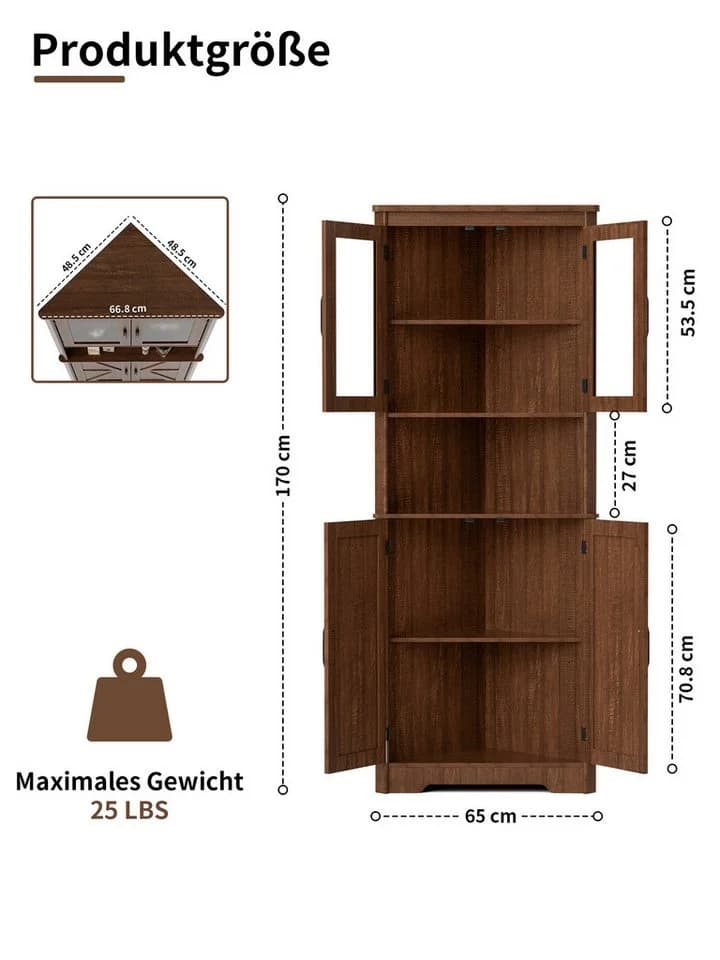 FiveWillowise Eckschrank Braun 4 Türen 5 Ablagen