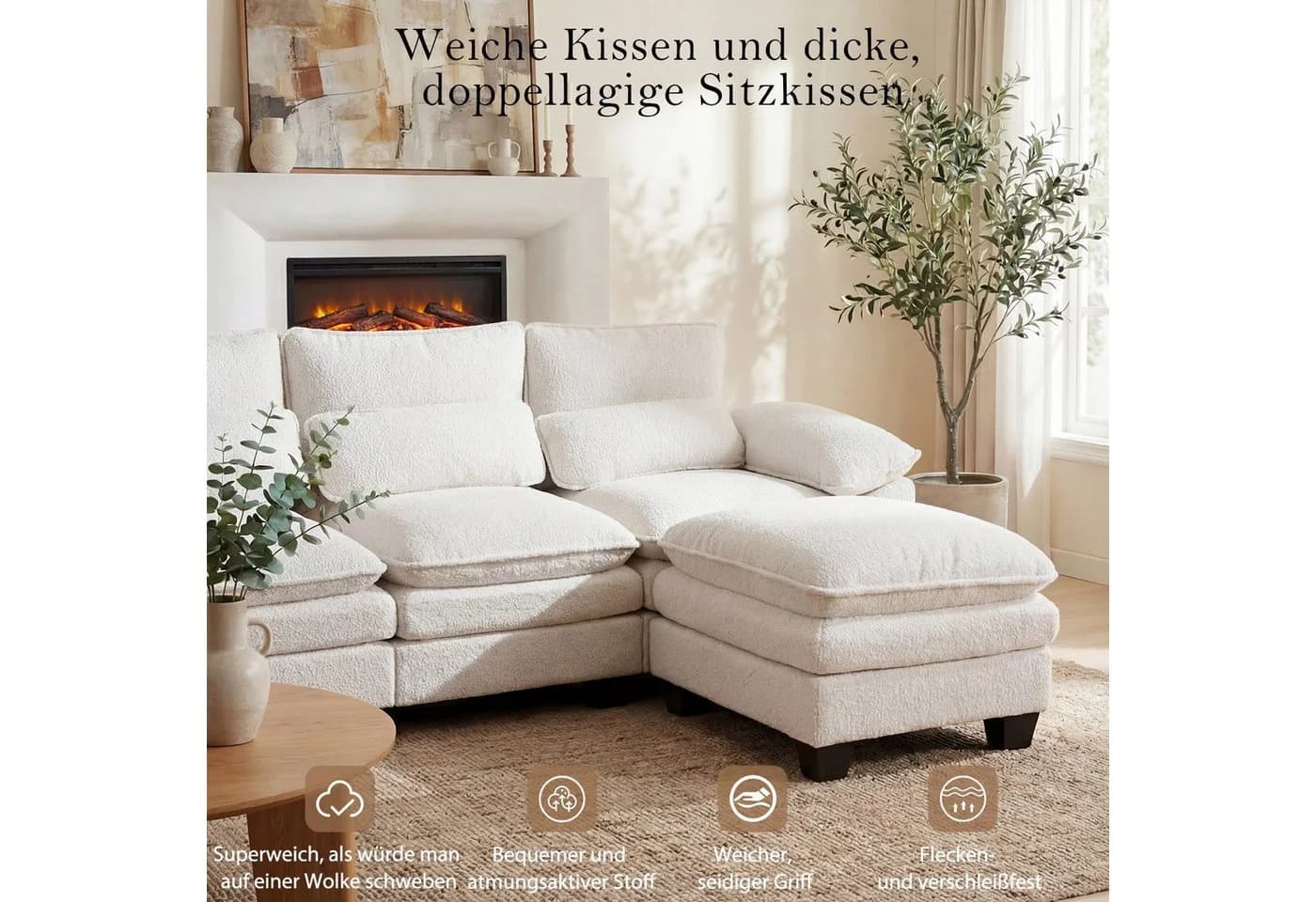 Patbrela Ecksofa modulares Sofa cremeweiß Teddy-Bouclé