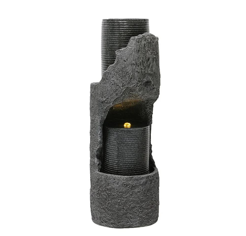 BBWL Zierbrunnen LED Wasserspiel Grau Kunststein Optik