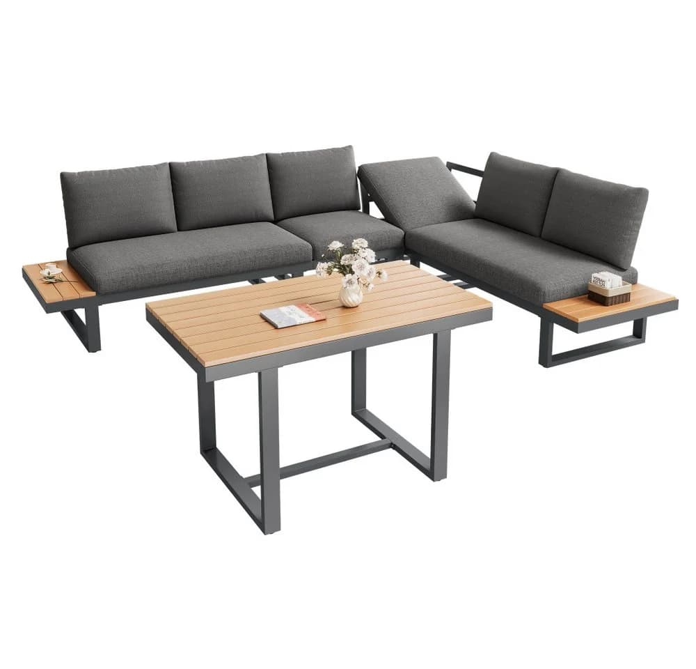 BBWL Gartenlounge-Set mit Esstisch Grau/Blau verstellbar