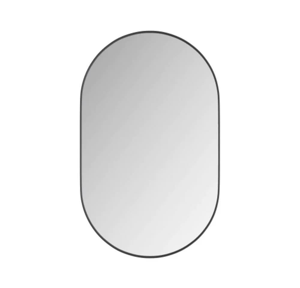 BBWL Ovaler Spiegelschrank Schwarz Metall mit Stauraum