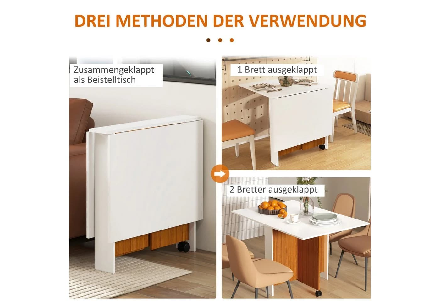 BBWL Klapptisch mit Rollen Weiß Eiche-Akzent