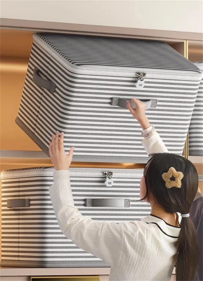 Fyrove Aufbewahrungsbox Grau Faltbar mit Deckel & Griffen