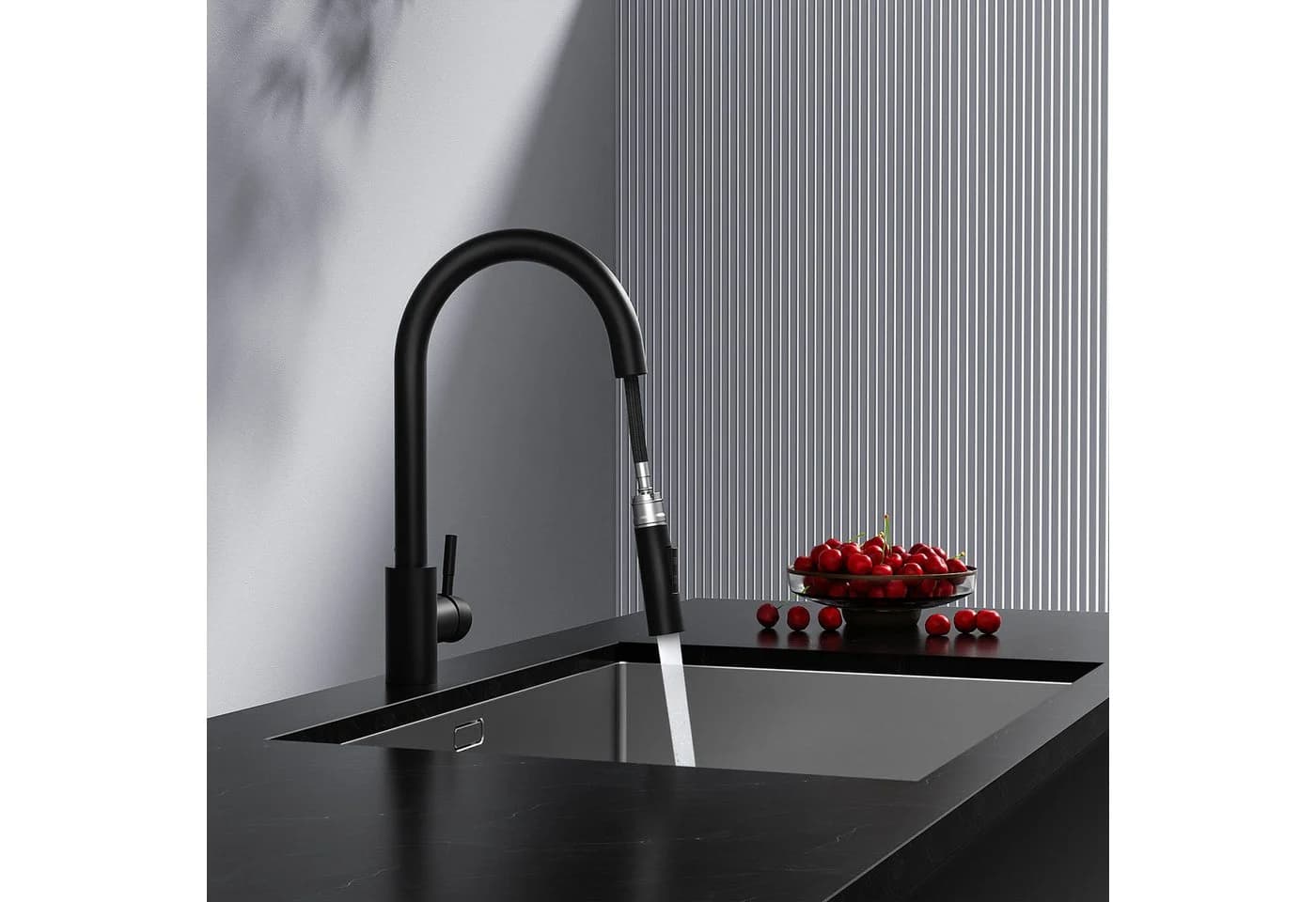 Rainsworth Küchenarmatur mit Brause Ausziehbar Schwarz Edelstahl