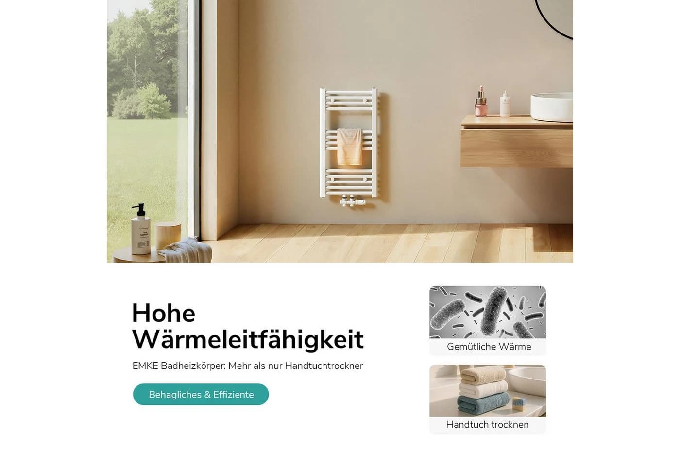 EMKE Badheizkörper Handtuchwärmer 75 cm Weiß Modern