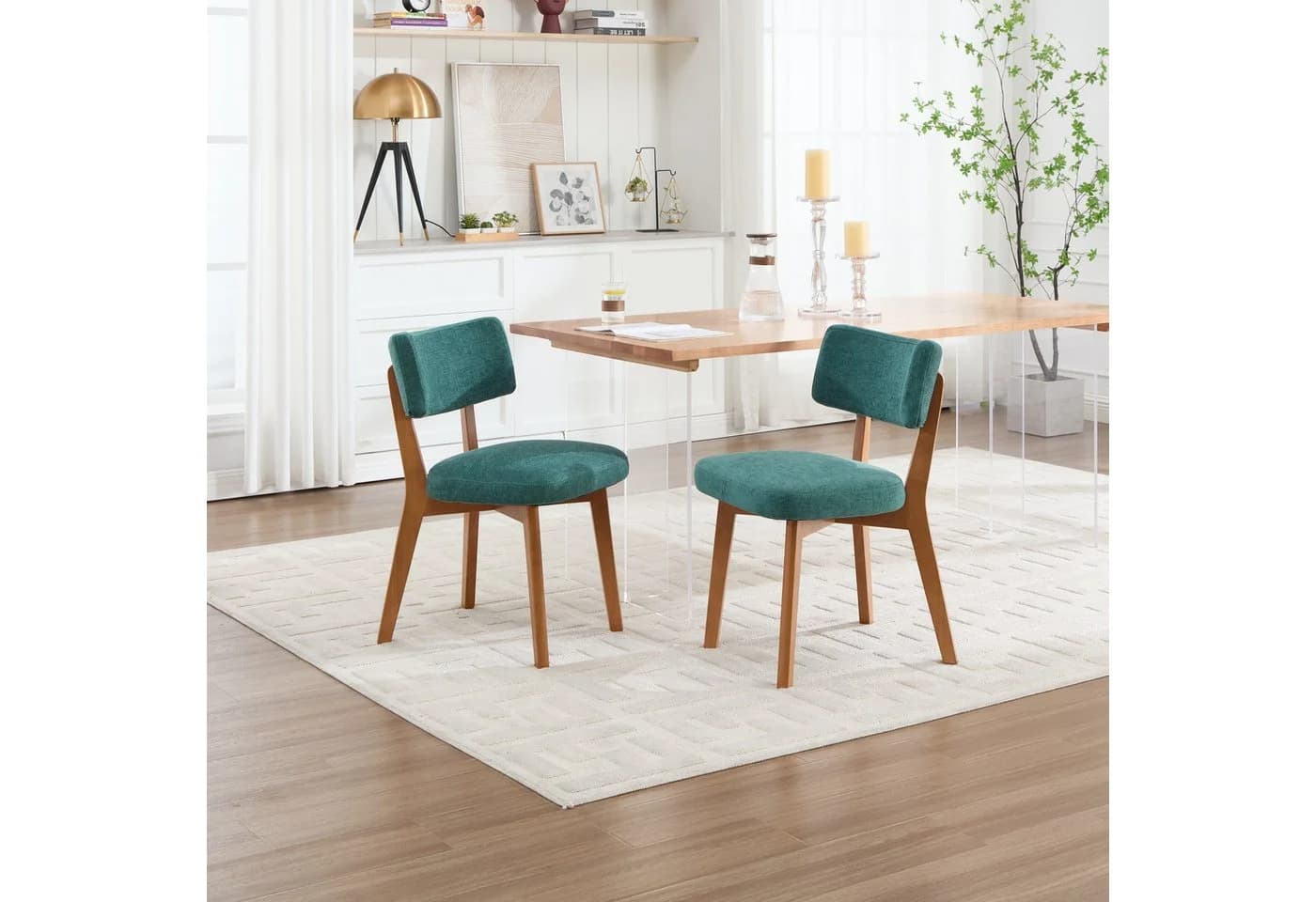 OKWISH Esszimmerstuhl 2er-Set Massivholz Grün Polsterstuhl