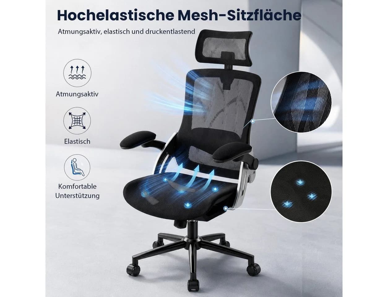 Hoolamyie Ergonomischer Bürostuhl mit Kopfstütze & 4D Lordosenstütze