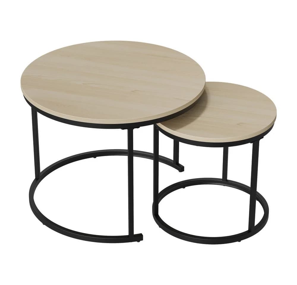 BBWL Couchtisch Set 2er Rund Eichenfurnier Metallgestell Verschachtelbar