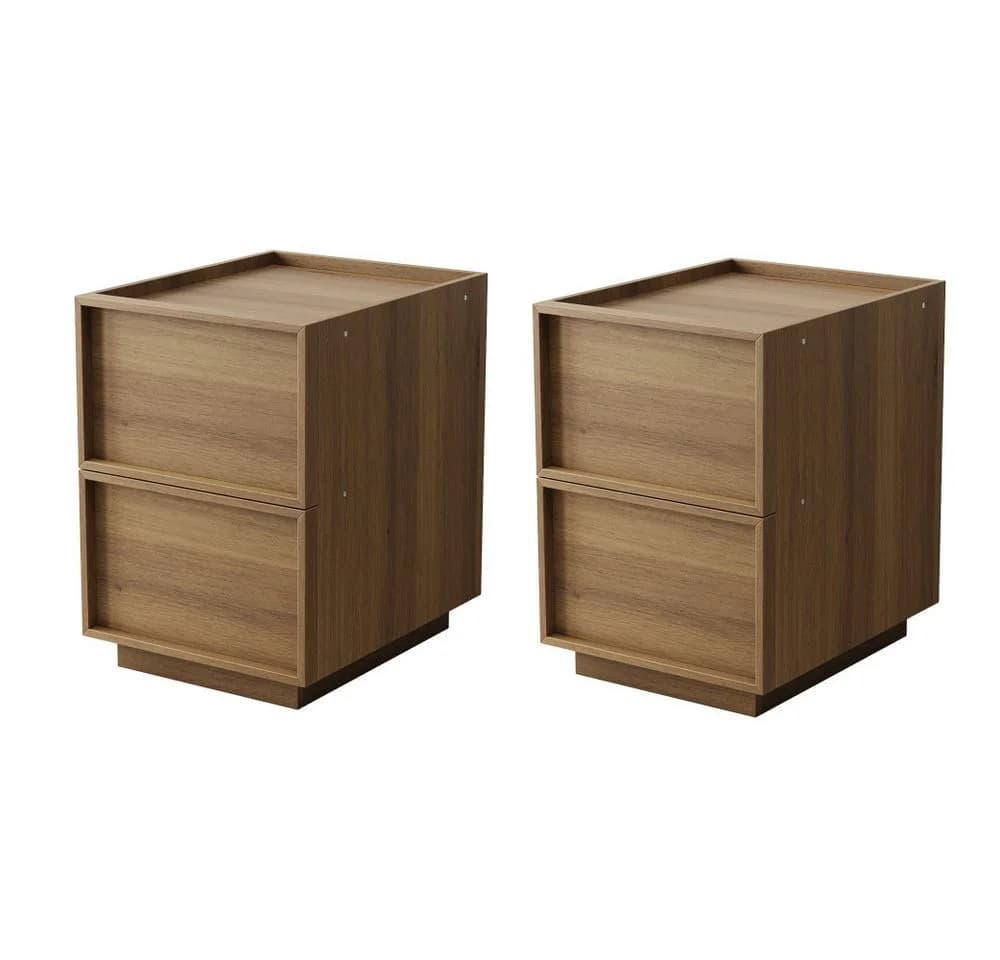BBWL Nachttisch 2 Schubladen Modern Grifflos Eiche MDF