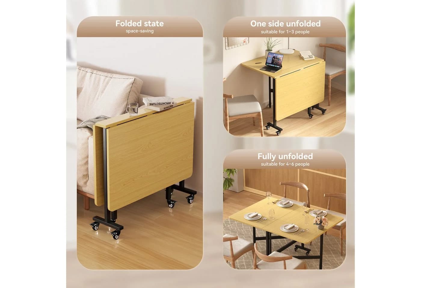 BBWL Klapptisch Beige ausziehbar & faltbar mit Rollen