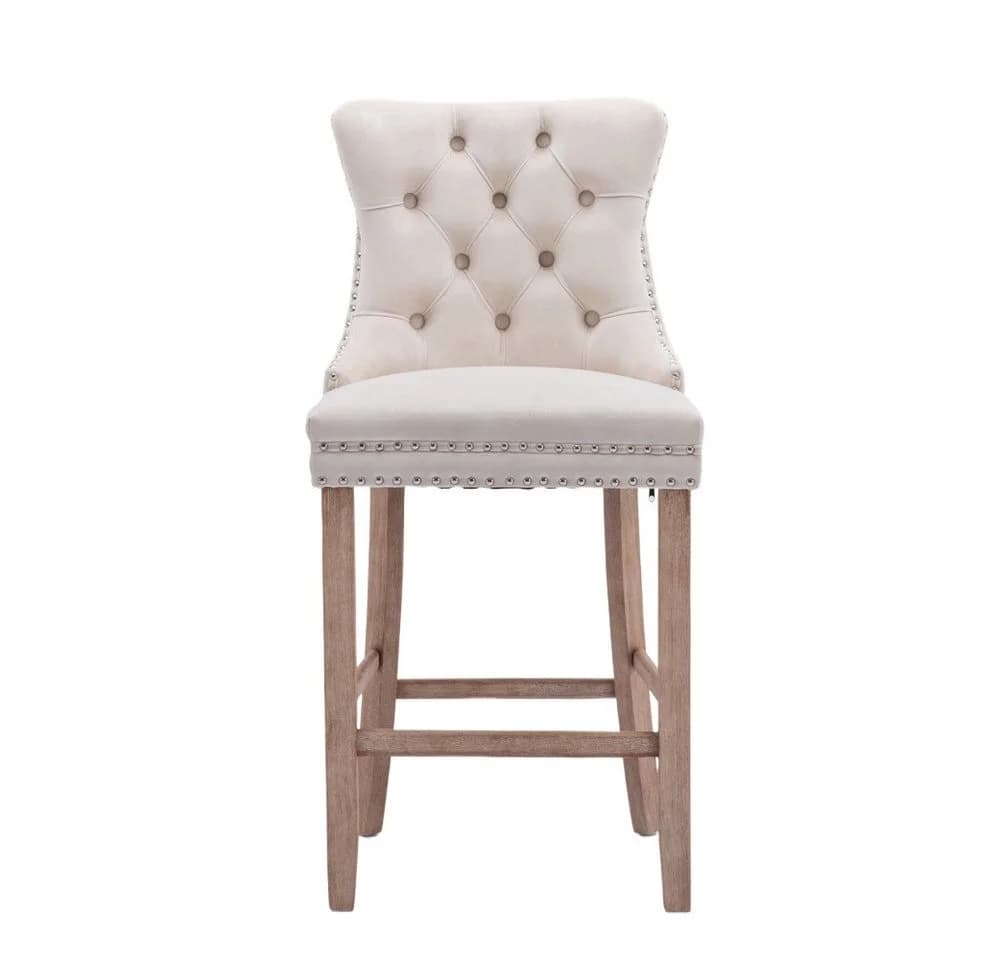 BBWL Barhocker 2er-Set Samt Beige Massivholz