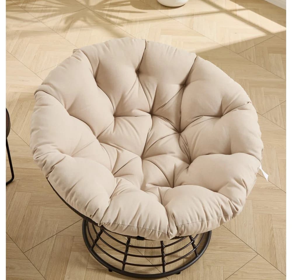 BBG Papasan Sessel mit 360° Drehfunktion & dickem Kissen Beige