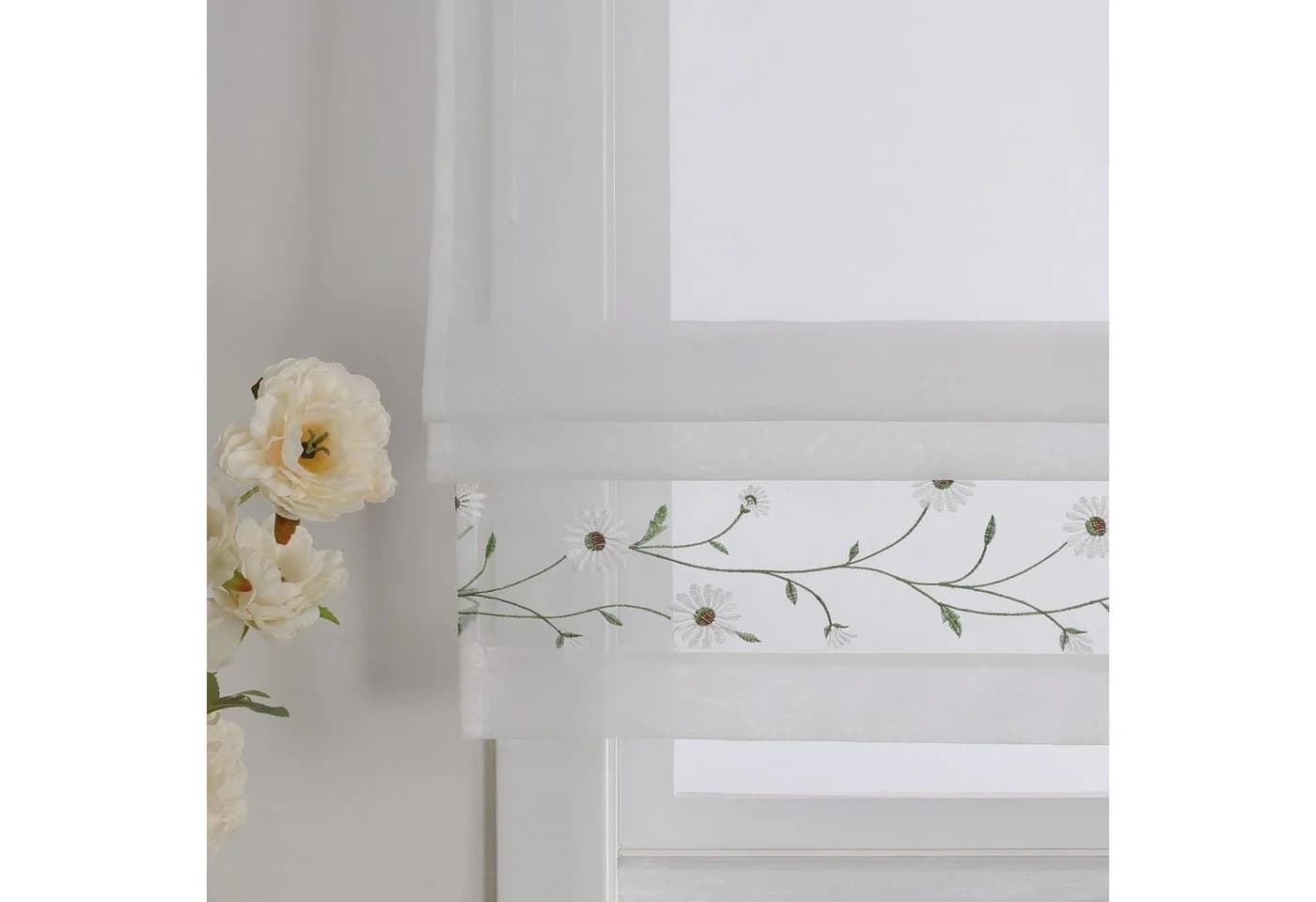 Joyswahl Raffrollo Bestickte Gardine mit Blumen Landhausstil Weiß