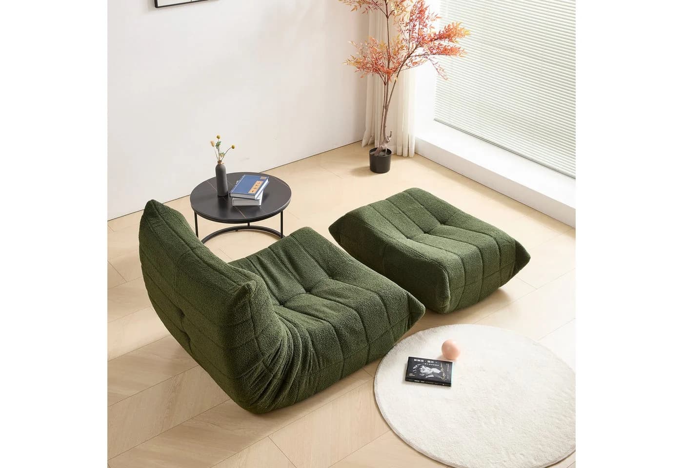 HAUSS SPOLE Lazy Sofa mit Fußhocker Grün Teddy-Samt