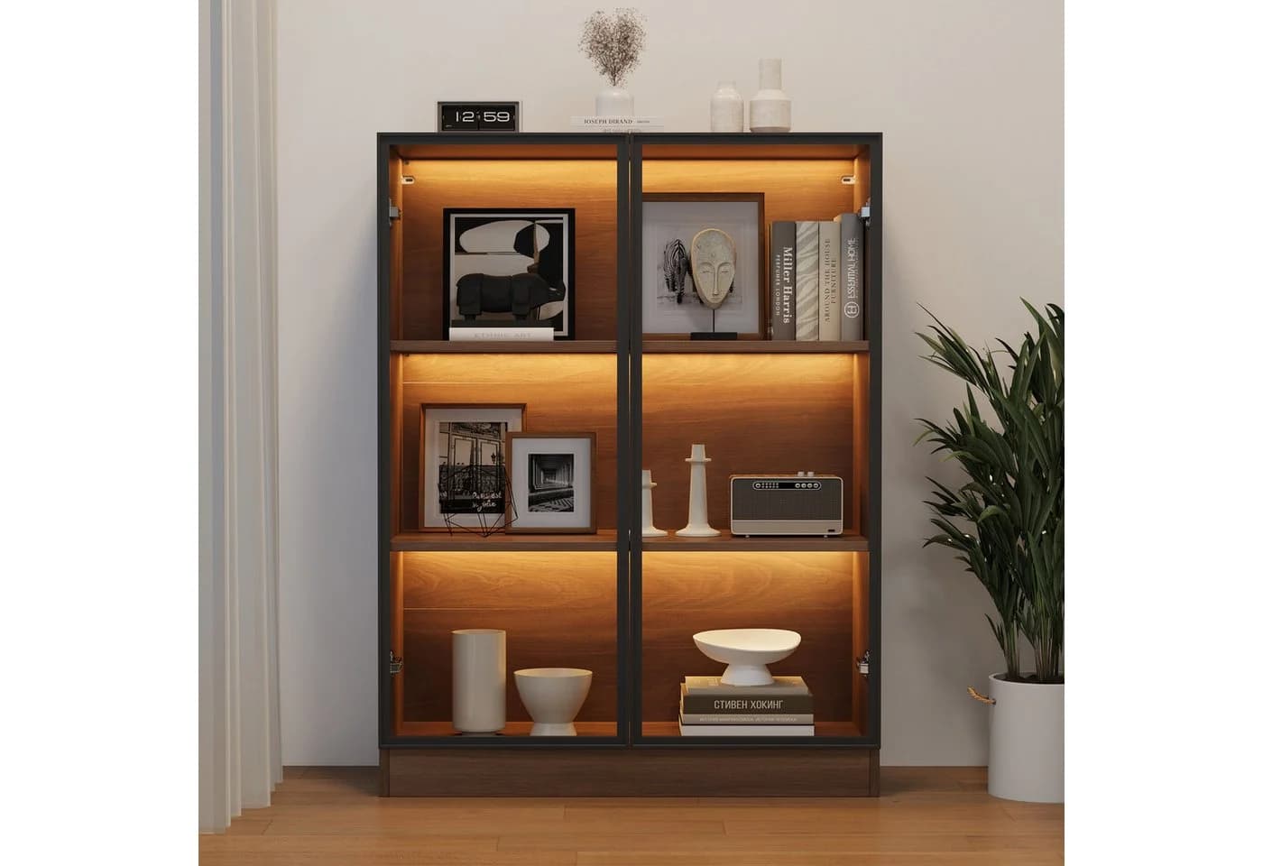 MODFU Glasvitrine mit LED-Beleuchtung und 3 Böden
