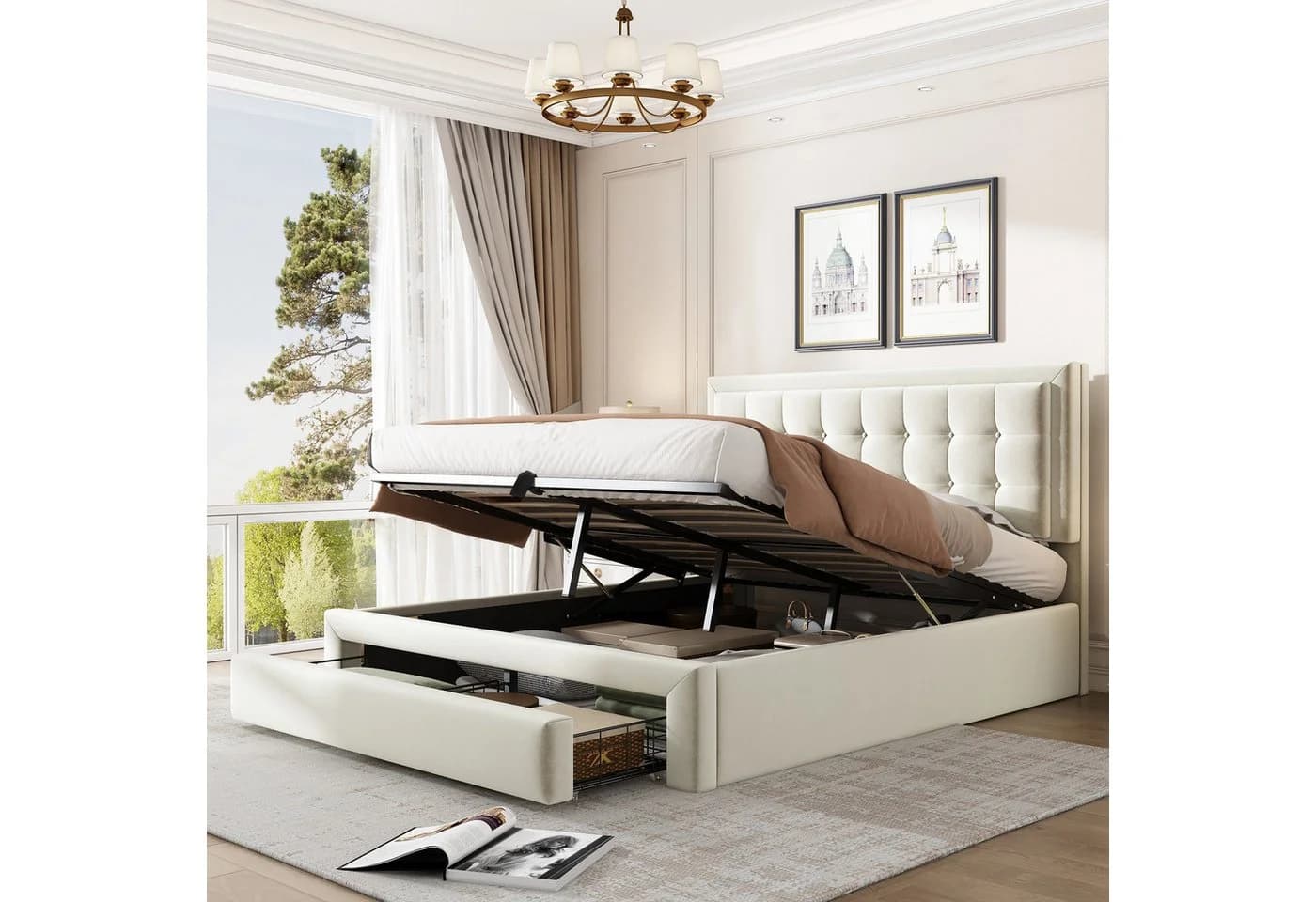 OKWISH Polsterbett 140x190 mit Stauraum und Lattenrost