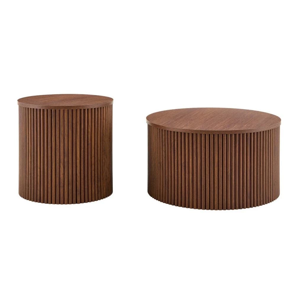 BBWL 2-teiliges Couchtisch Set Rund Walnussholz MDF Stauraum