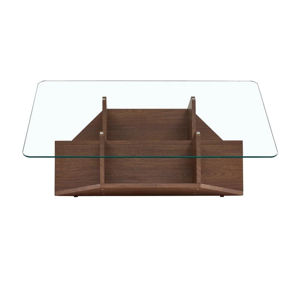 BBWL Couchtisch Modern mit Glasplatte & Stauraum Walnuss
