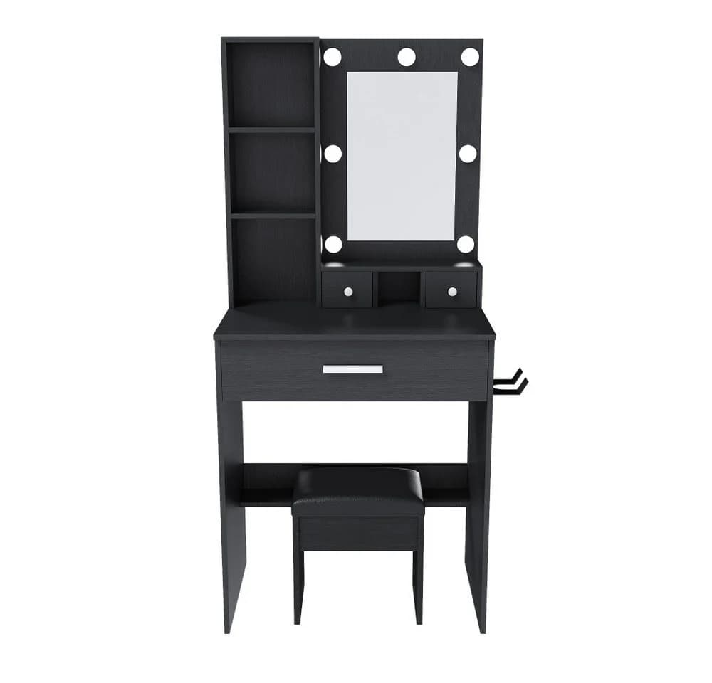BBWL Schminktisch mit LED Spiegel und Steckdose, schwarz