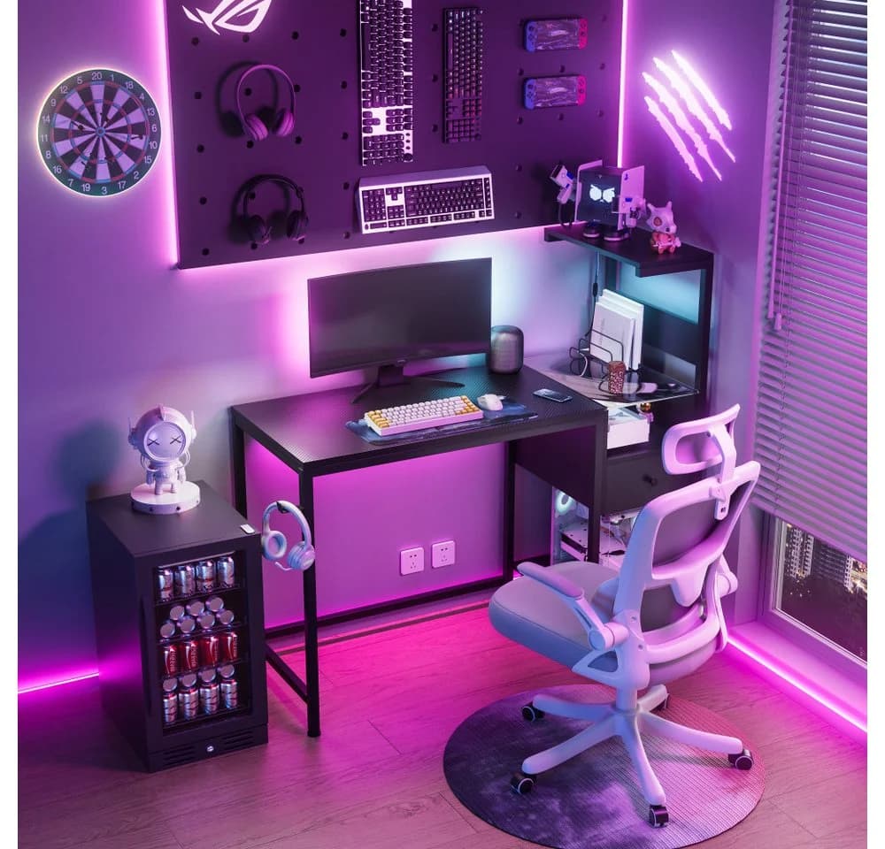 BBWL Computertisch mit Steckdosen USB Gaming Schreibtisch Schwarz