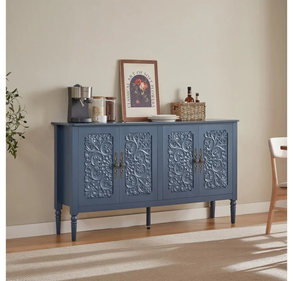 BBG Sideboard mit Relief-Schnitzdekor Vintage Dunkelblau